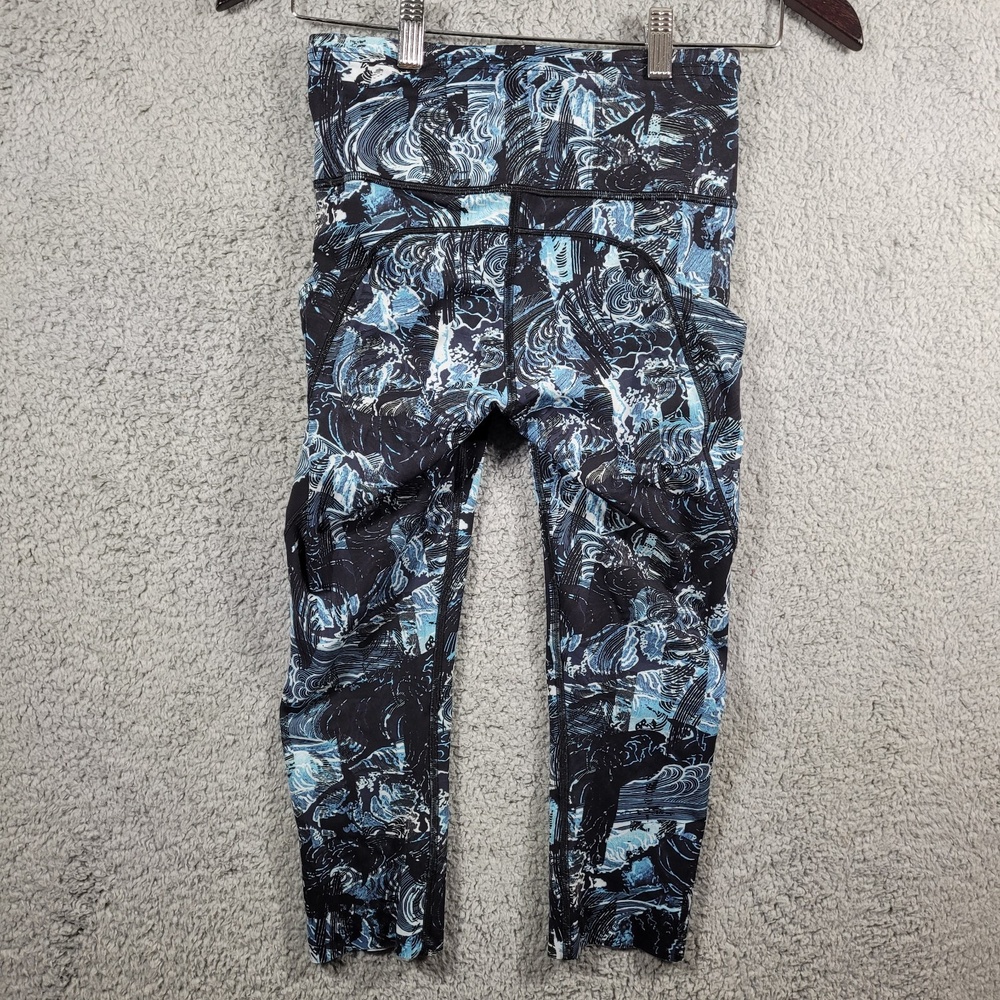 LULULEMON Fast Free Crop 4 Eternal Wave Starlight Black Run Gym PULLTAG ATTACHED - Picture 4 of 8